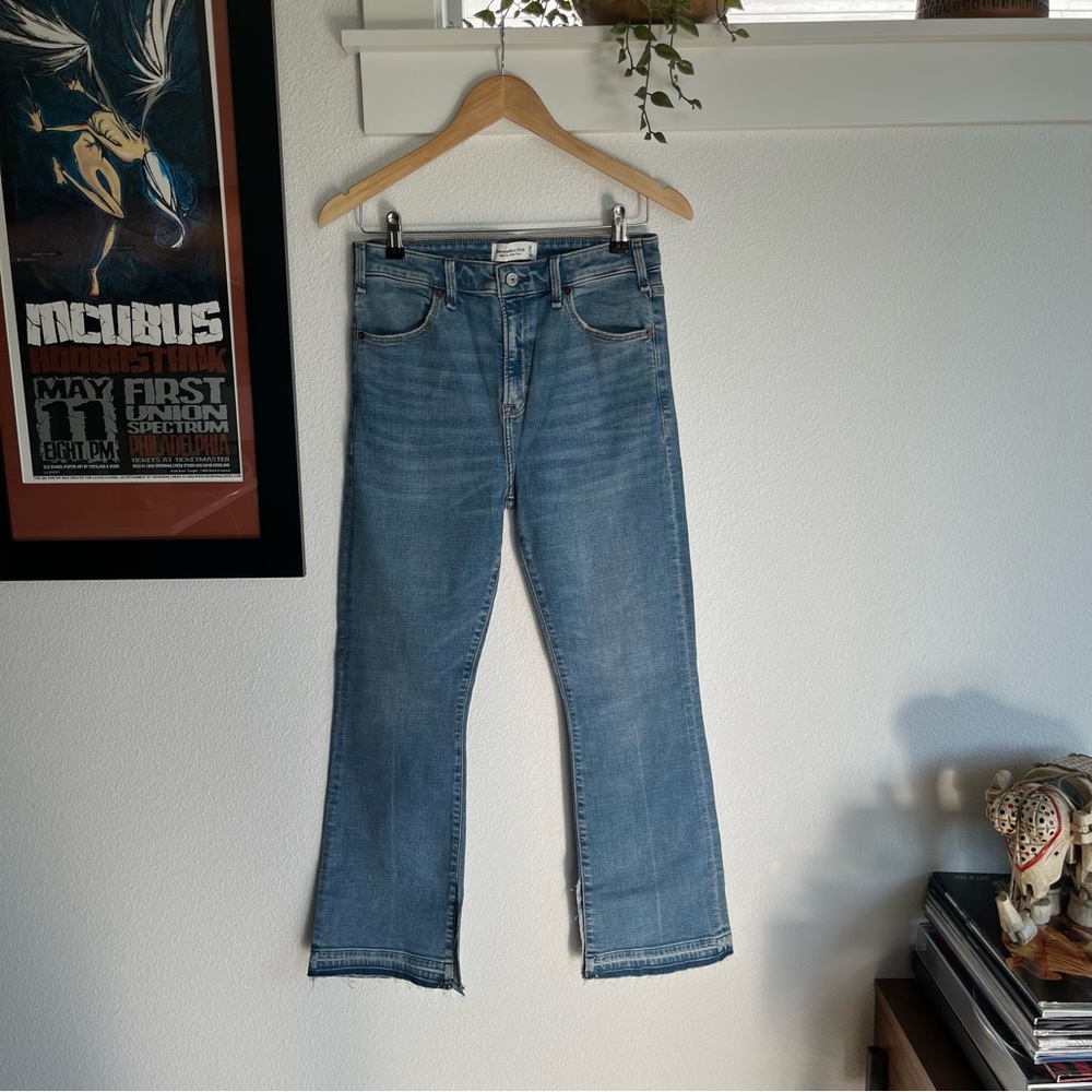 A&F High Rise Ankle Flare Side Slit Jeans